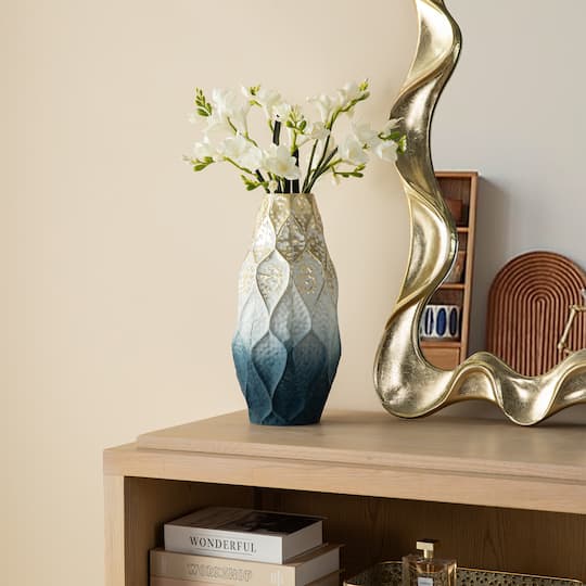 Glitzhome® Abstract Ombre Blue & Gold Metal Floor Vases Set